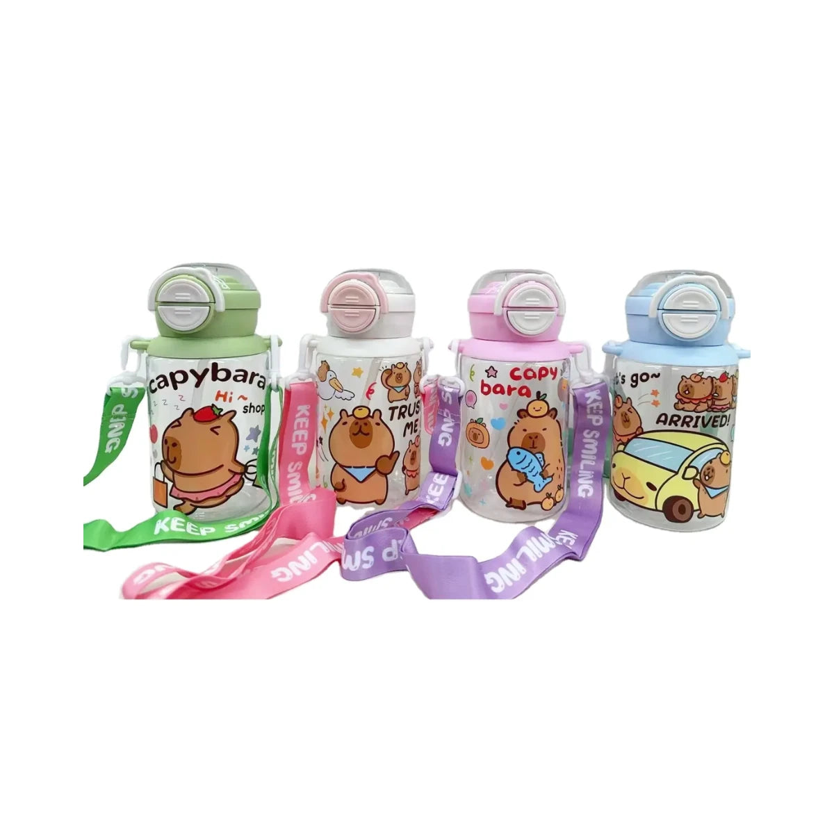 Botella Portatil De Agua Capibara Doble Boquilla Kawaii Con Colgante Cute