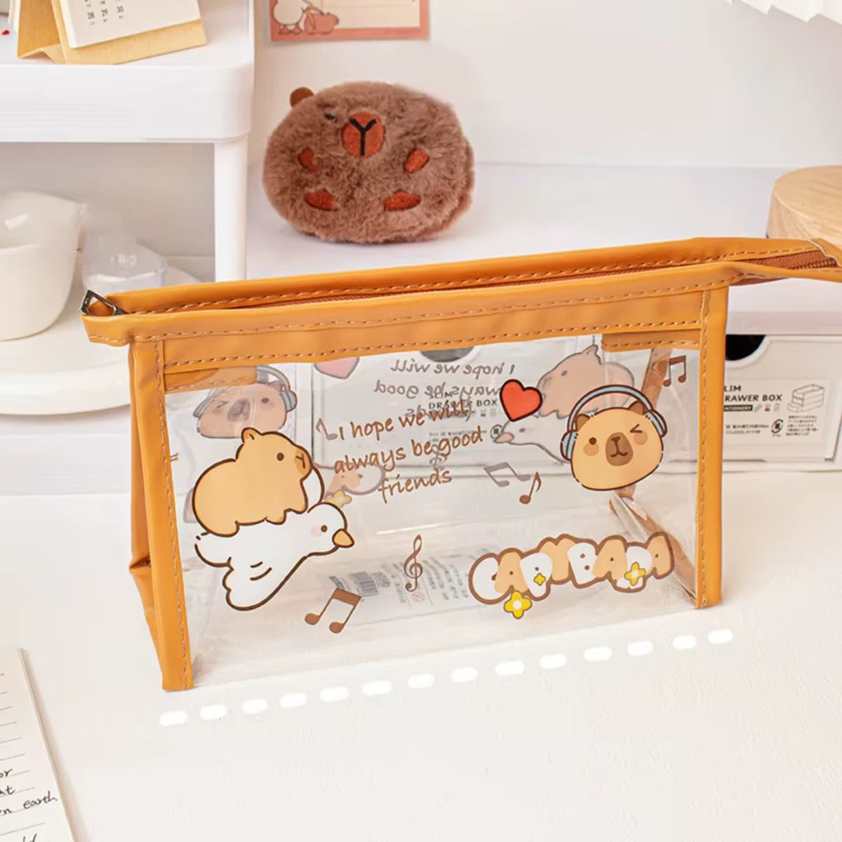 Estuche de Lápices Diseño Capibara Escolar Transparente Kawaii Cute