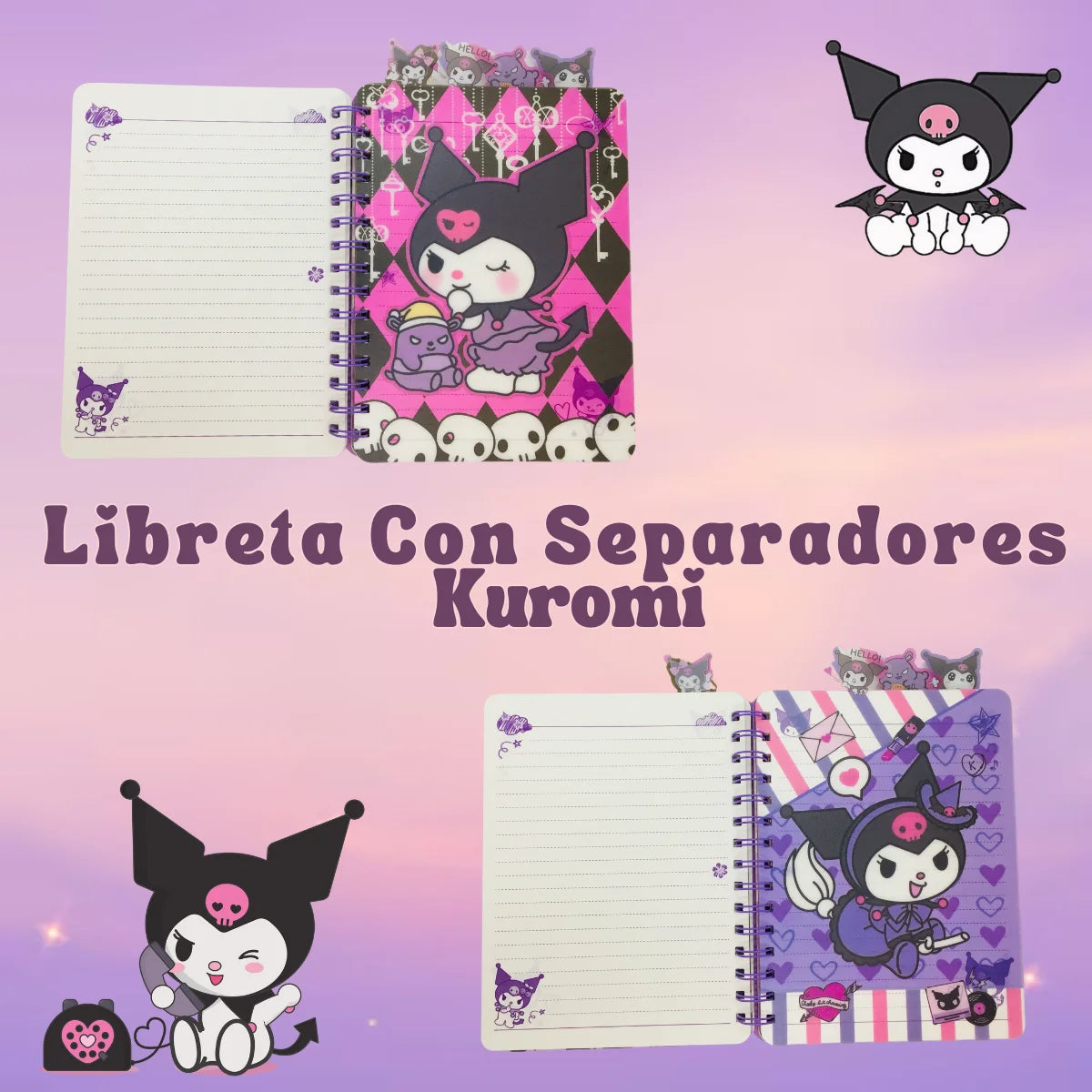 Libreta Holográfica Sanrio Kuromi Cuaderno Lineal Con Separadores