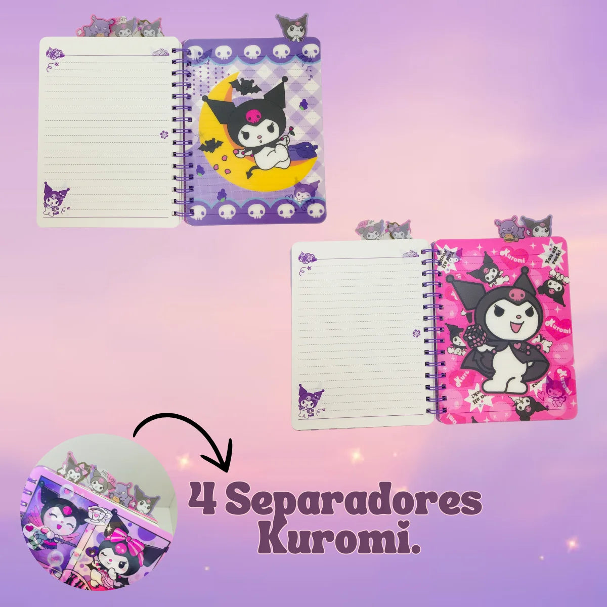 Libreta Holográfica Sanrio Kuromi Cuaderno Lineal Con Separadores