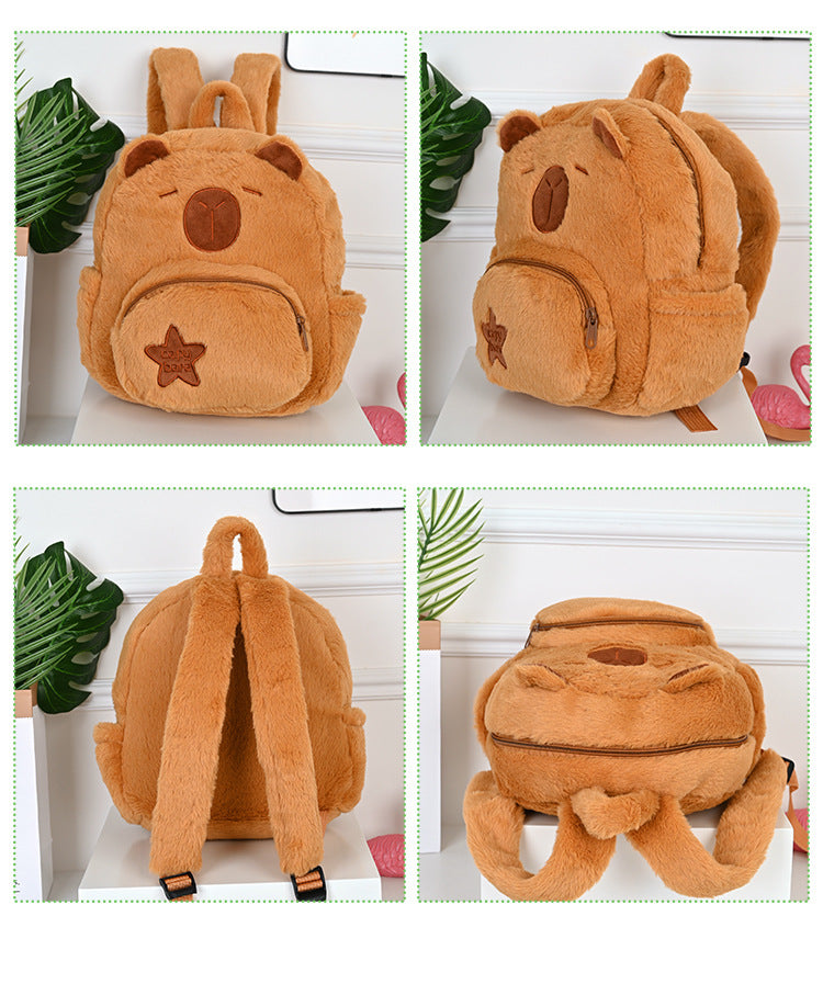Mochila Escolar Felpa Capibara Kawaii Cute Tamaño Niños