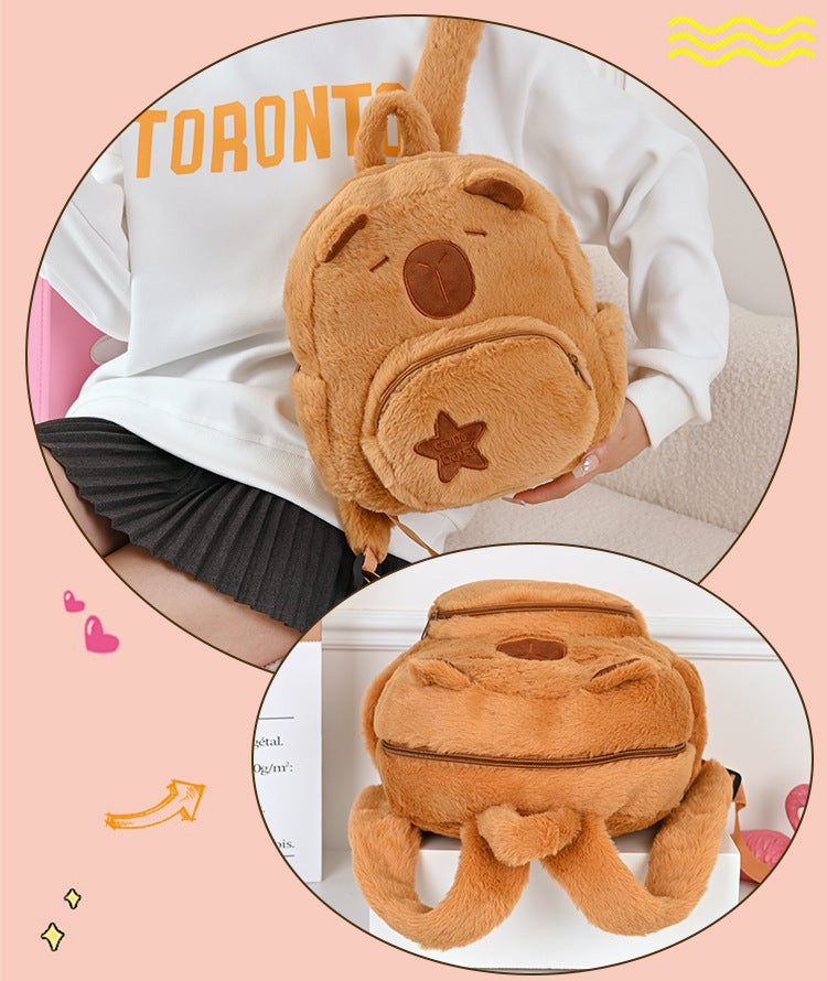 Mochila Escolar Felpa Capibara Kawaii Cute Tamaño Niños