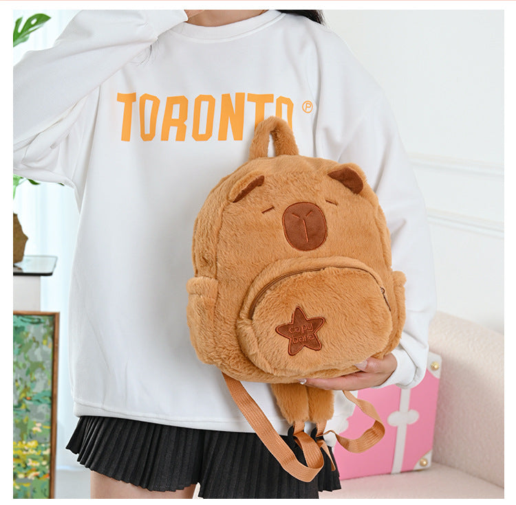 Mochila Escolar Felpa Capibara Kawaii Cute Tamaño Niños