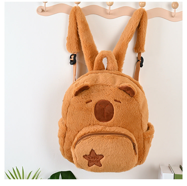 Mochila Escolar Felpa Capibara Kawaii Cute Tamaño Niños