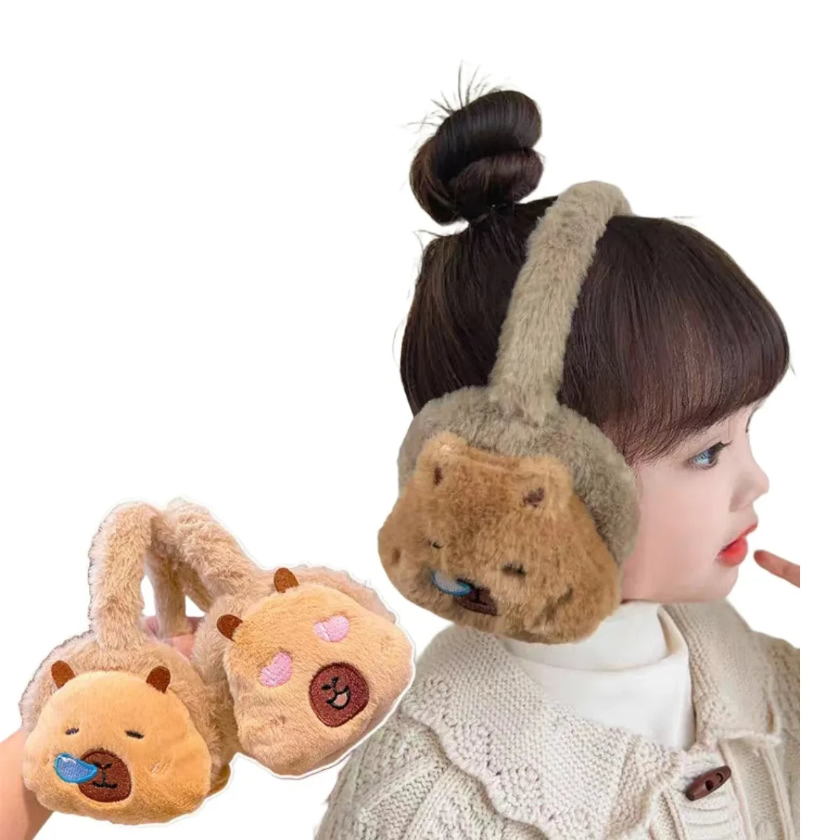 Orejera Capibara Para Invierno Orejeras En Tendencia Plush Marrón Liso