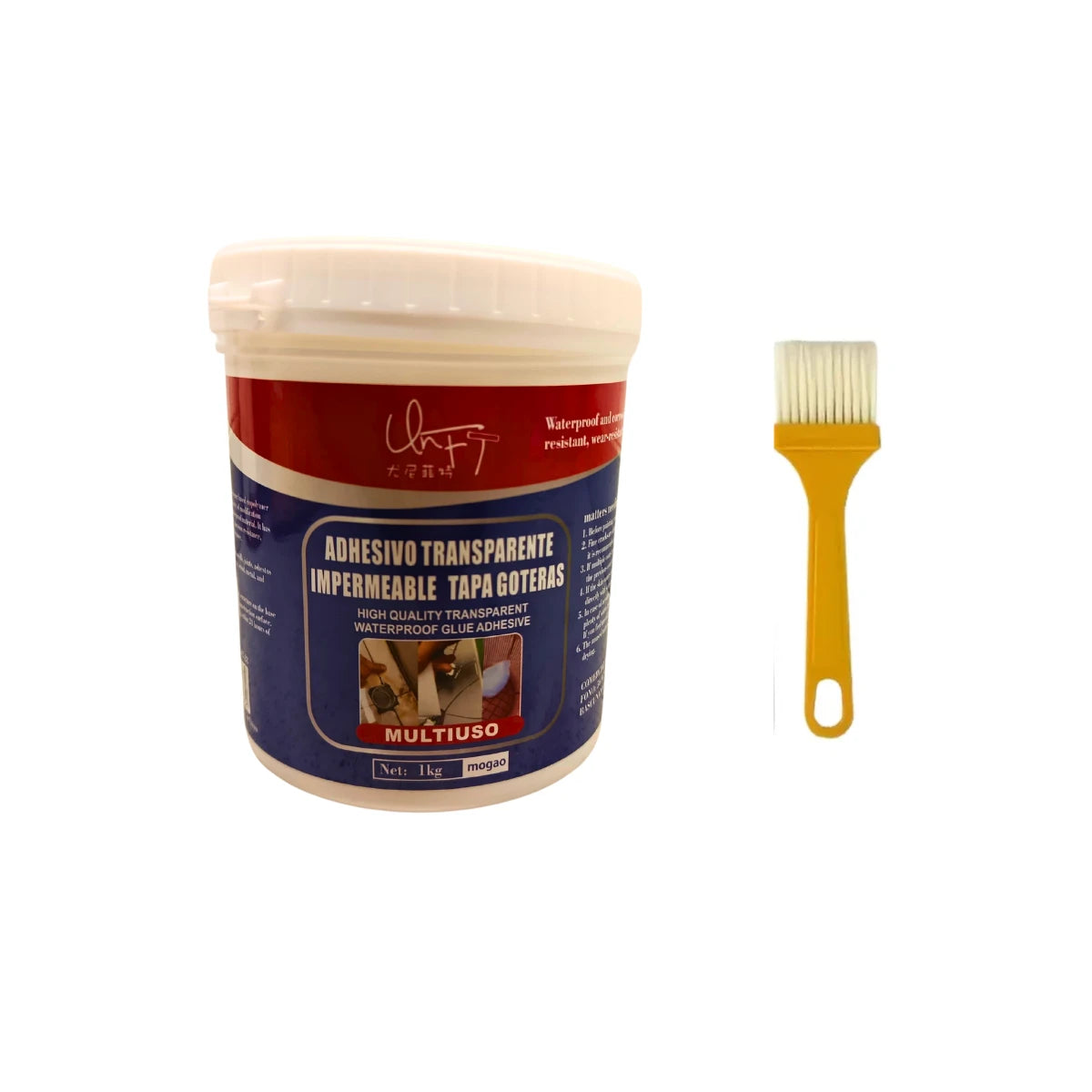 Sellador Adhesivo Transparente Impermeable 1 kg + Brocha Azul