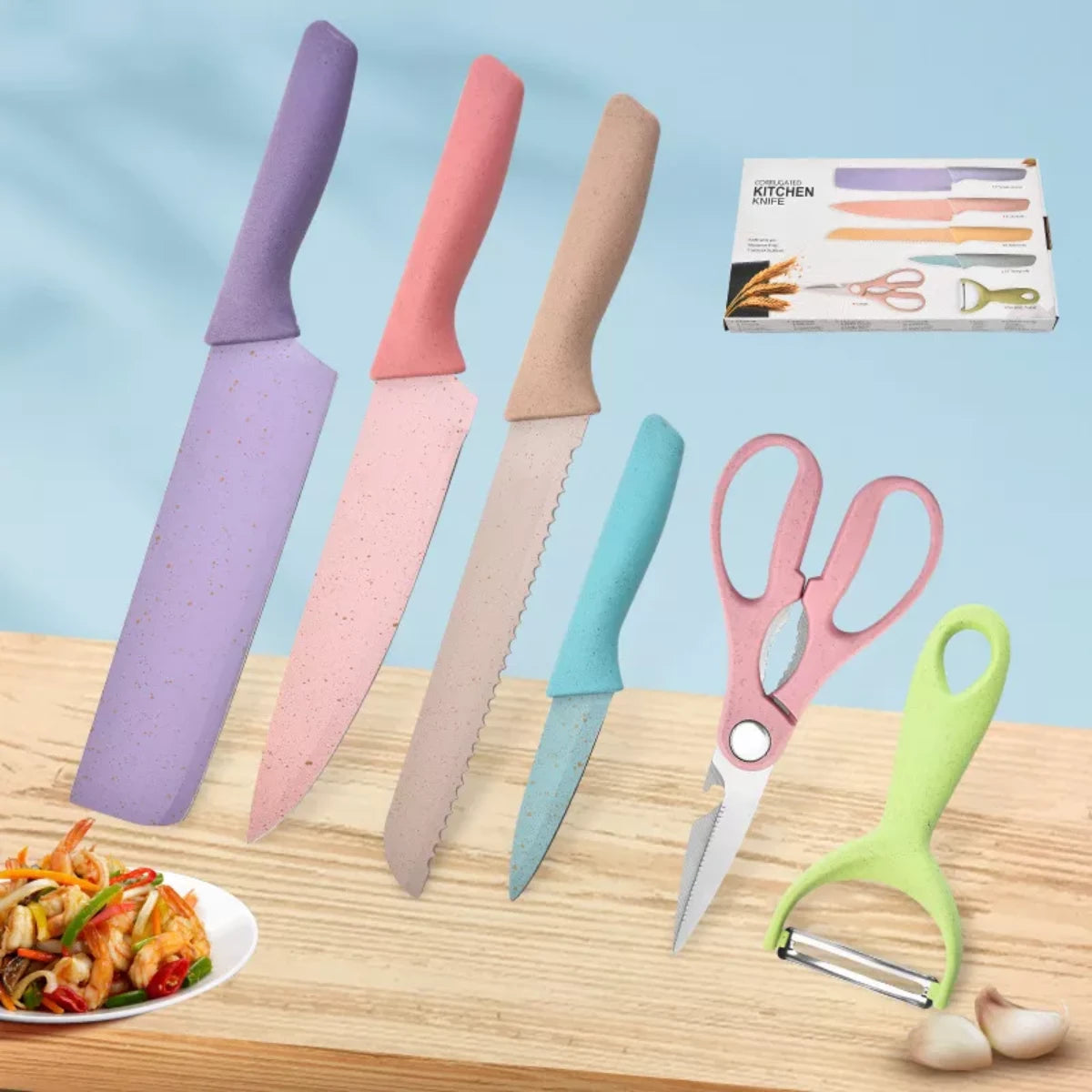 Set De Cuchillos Cocina 6 Piezas Acero Inoxidable Hogar Multicolor