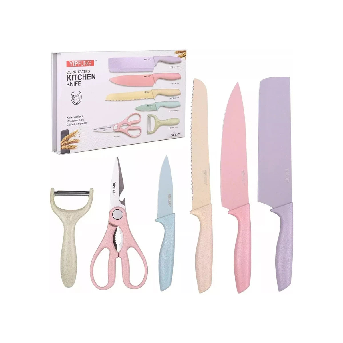 Set De Cuchillos Cocina 6 Piezas Acero Inoxidable Hogar Multicolor