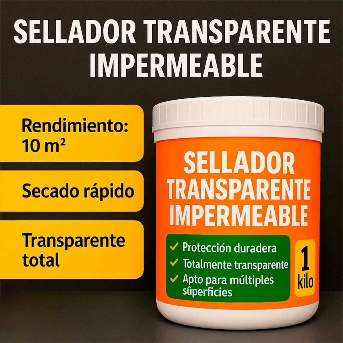 Sellador Transparente Impermeable 1 kg + Brocha