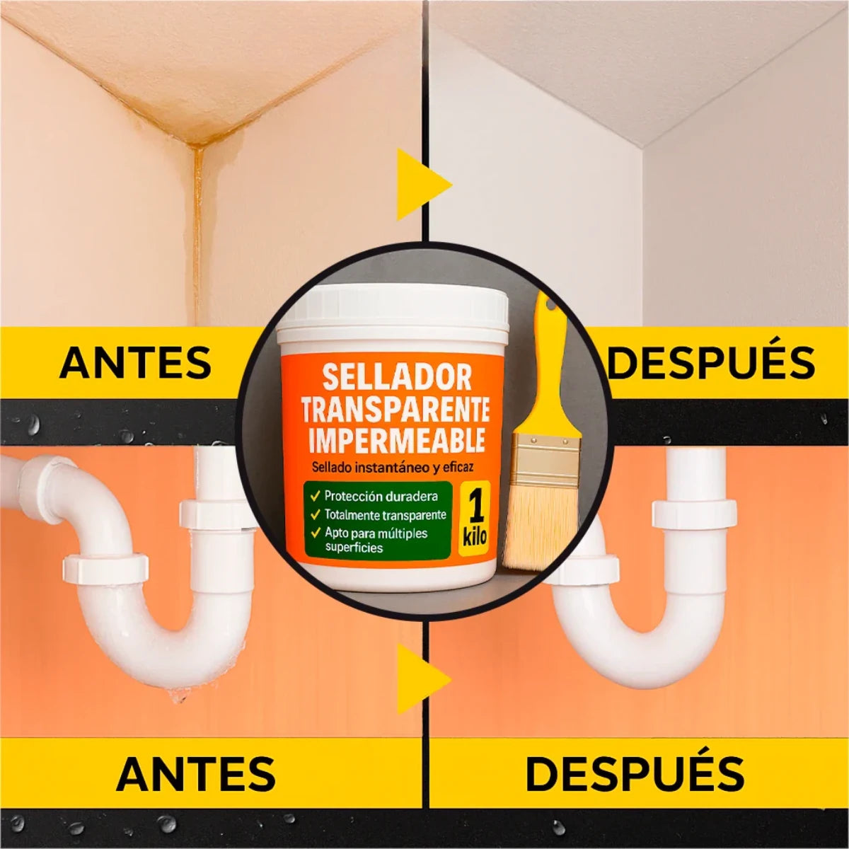 Sellador Transparente Impermeable 1 kg + Brocha
