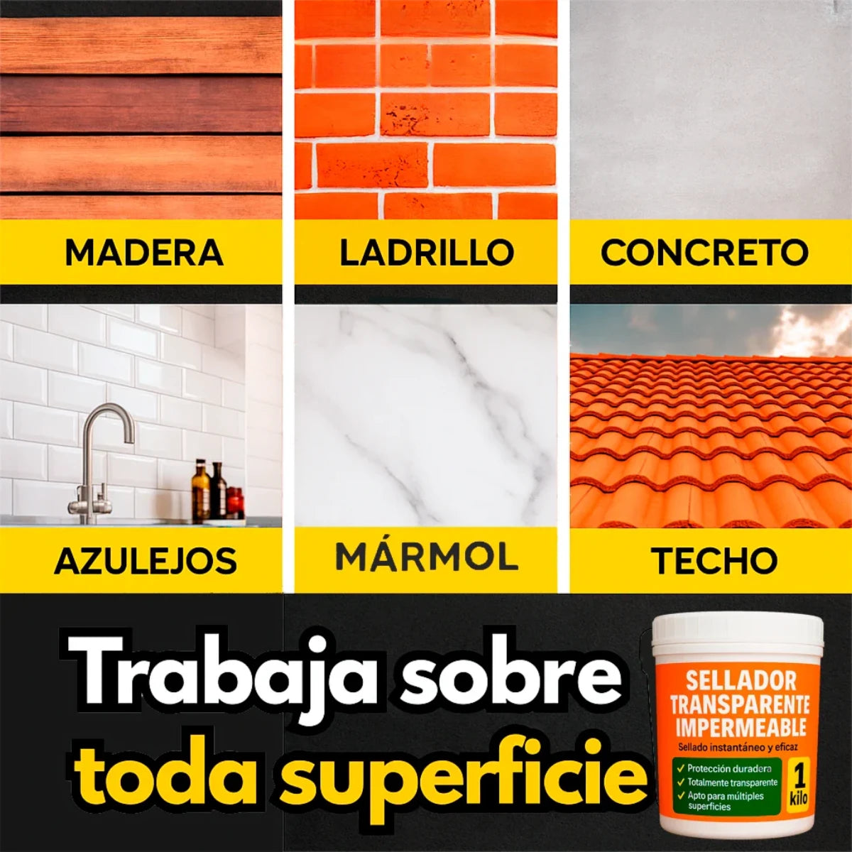 Sellador Transparente Impermeable 1 kg + Brocha