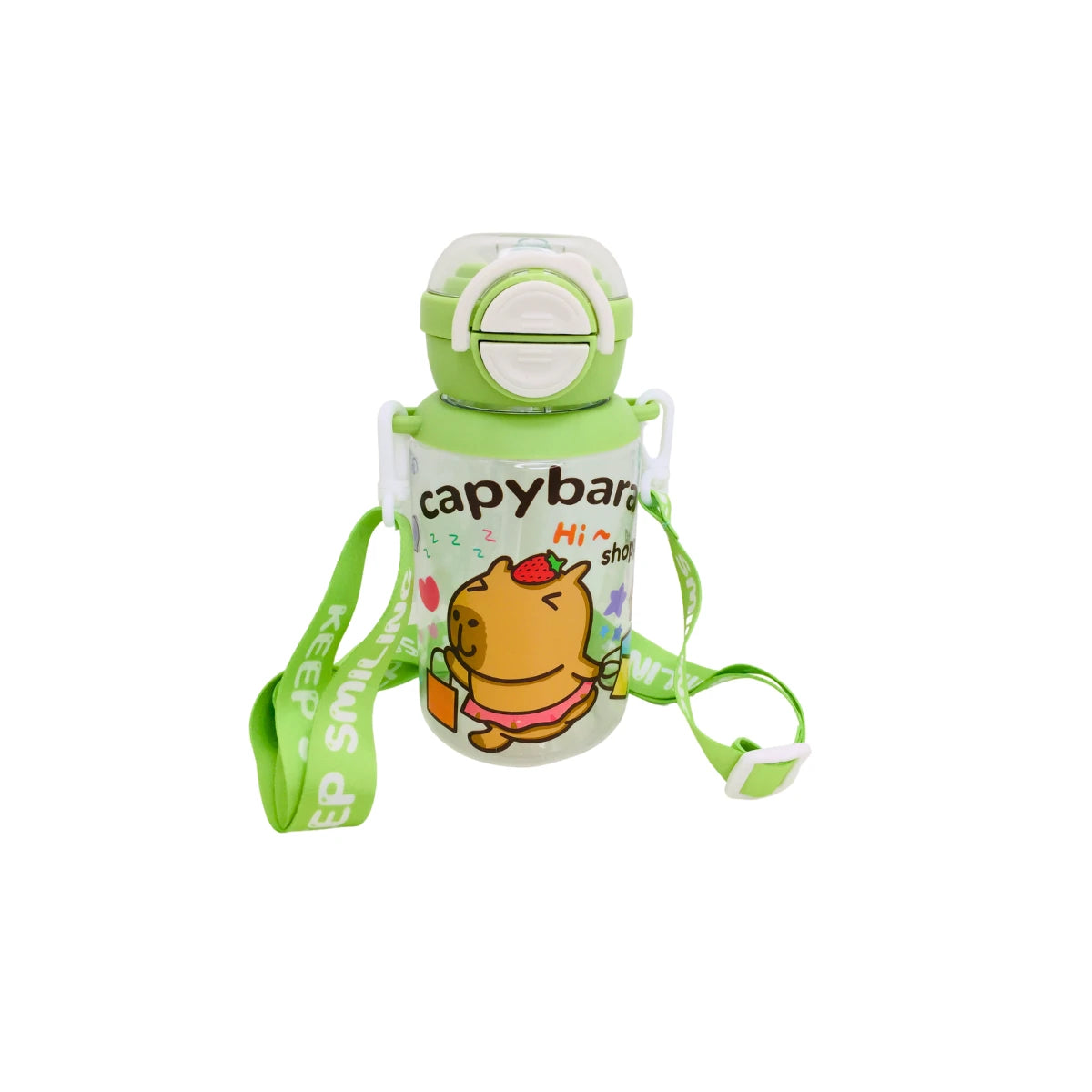 Botella Portatil De Agua Capibara Doble Boquilla Kawaii Con Colgante Cute