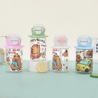 Botella Portatil De Agua Capibara Doble Boquilla Kawaii Con Colgante Cute