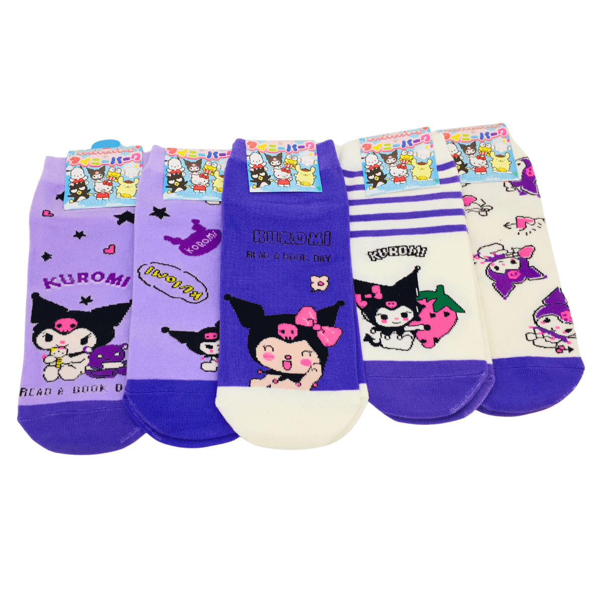 Set 5 Pares Calcetines Kuromi Sanrio Kawaii Talla Estándar