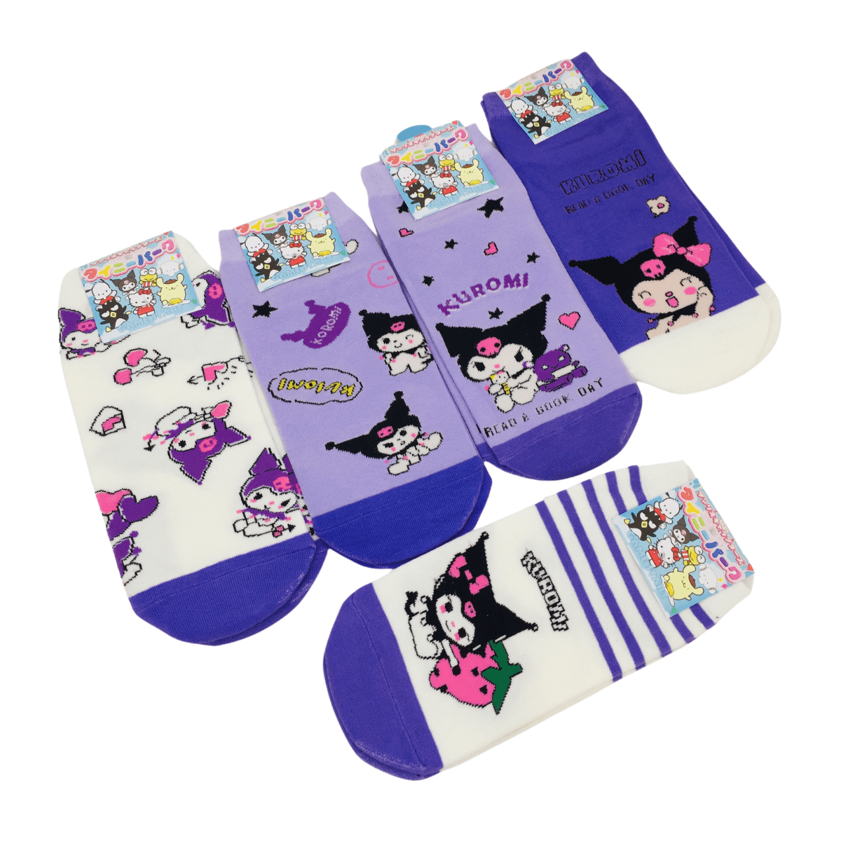 Set 5 Pares Calcetines Kuromi Sanrio Kawaii Talla Estándar