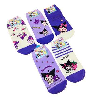 Set 5 Pares Calcetines Kuromi Sanrio Kawaii Talla Estándar