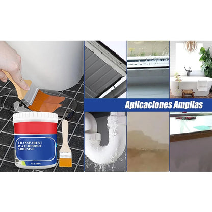 Sellador Adhesivo Transparente Impermeable 1 kg + Brocha Azul