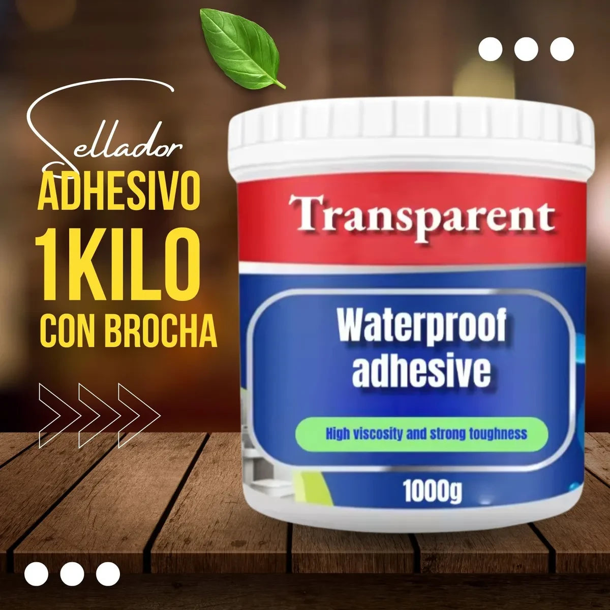 Sellador Adhesivo Transparente Impermeable 1 kg + Brocha Azul