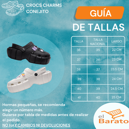 Sandalias Crocs Con Plataforma De Mujer Tendencia Charms Conejito Blanca