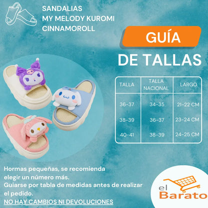 Sandalias Kawaii Pantuflas My Melody Sanrio Calzado Mujer