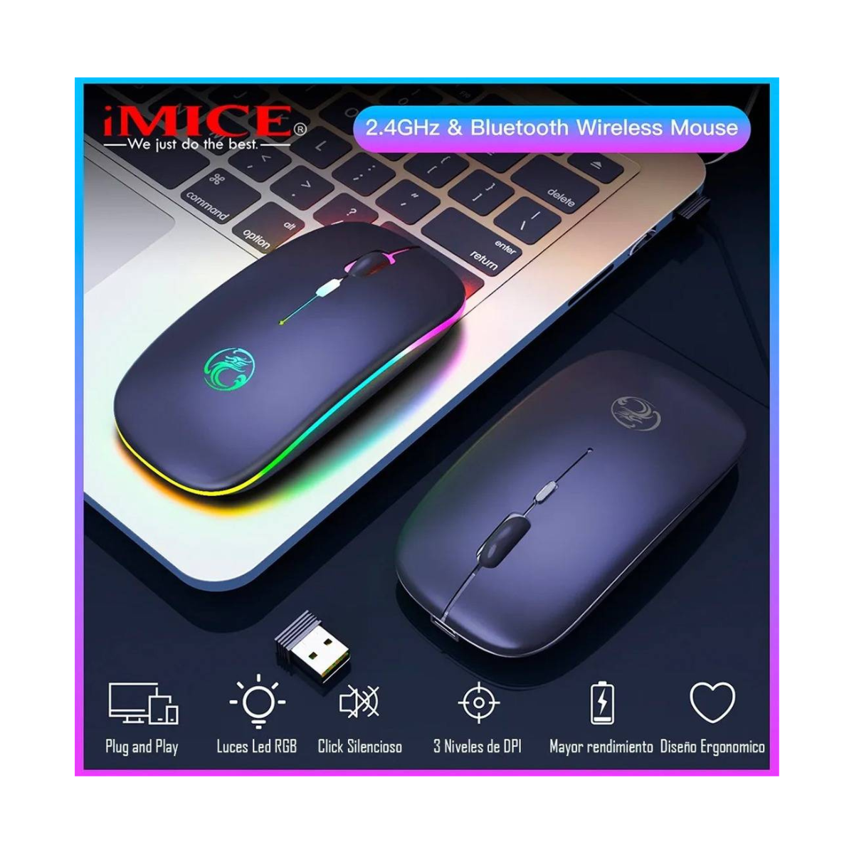 Mouse Imice E-1300 RGB Bluetooth Inalámbrico Recargable Gamer