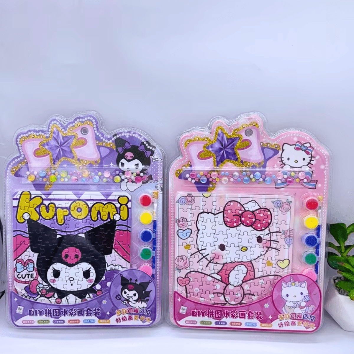 Set Rompecabezas Acuarela Stickers Hello Kitty Kuromi Sanrio