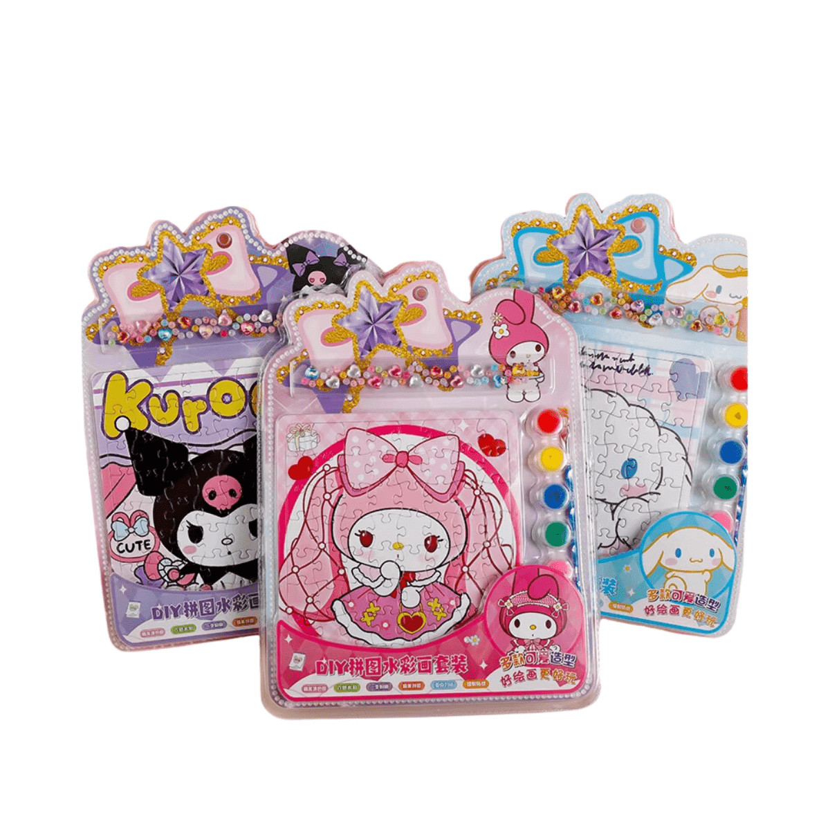 Set Rompecabezas Acuarela Stickers Hello Kitty Kuromi Sanrio